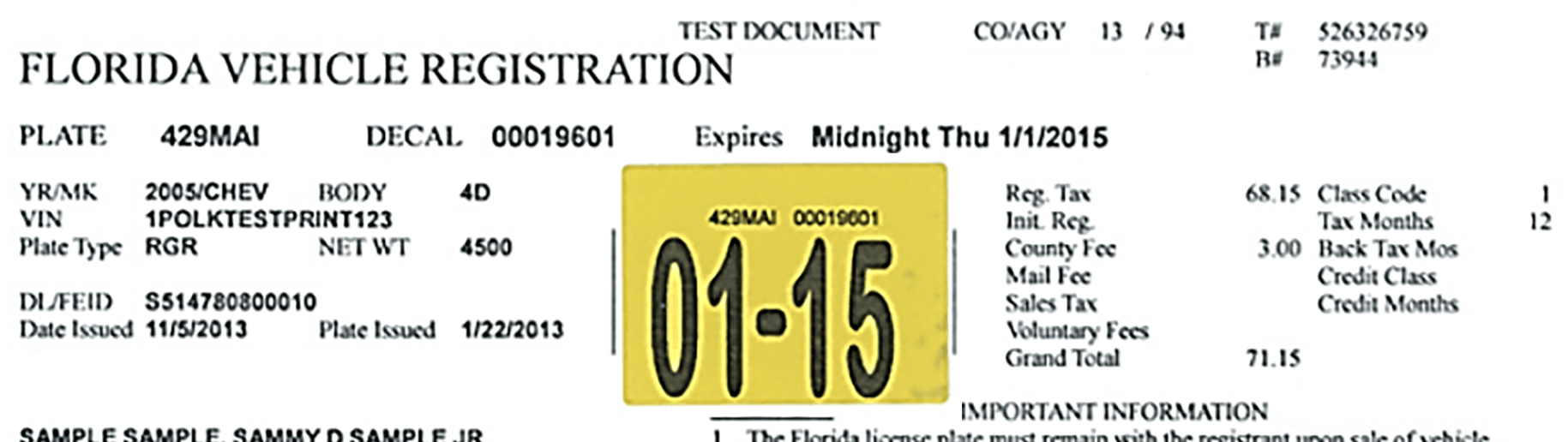 Florida Motor Vehicle Registration Replacement Motorcylce