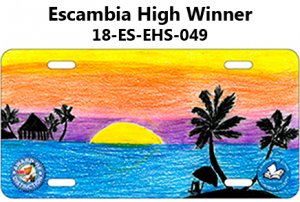 Escambia High Winner - Water scene with the sun setting on the horizon and palm trees
