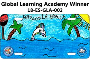 Global Learning Academy Winner - Tag is a water scene with sailfish and reads Pensacola Beach