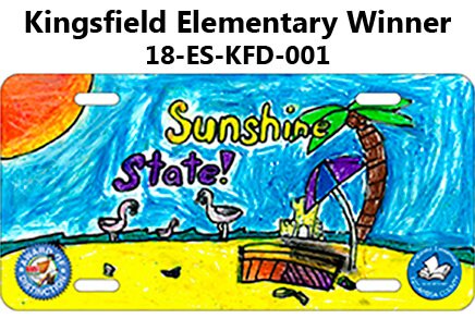 Kingsfield Elementary Winner - Beach scene with palm tree, birds, and reads Sunshine State