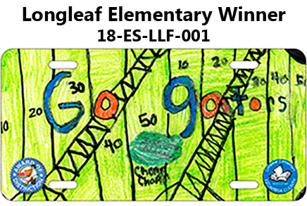 Longleaf Elementary Winner - Tag is a rendering of a football field with a gator head and reads Go Gators
