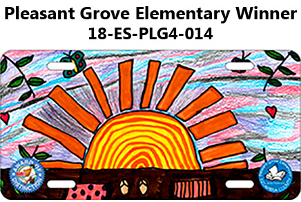 Pleasant Grove Elementary Winner - Tag is a beach scene with flip flops and the sun on the horizon