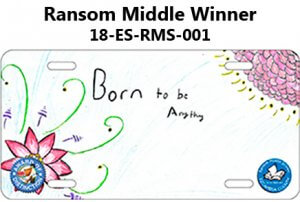 Ransom Middle School Winner - Tag is a flower blooming with the sun in the background and reads Born to Be Anything
