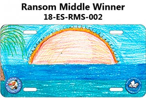 Ransom Middle School Winner - Tag is a water scene with a palm tree and the sun on the horizon
