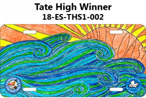 Tate High Winner - Water scene with big waves and sun on the horizon with Gulf Coast written on the sun