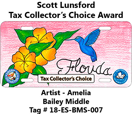 Kids Tag Art Tax Collector Choice Award Hummingbird and Flower on license plate