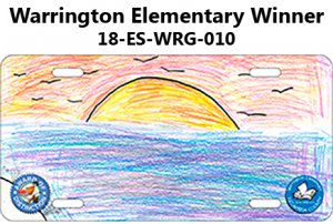 Warrington Elementary Winner - Water scene with sun on the horizon and birds flying